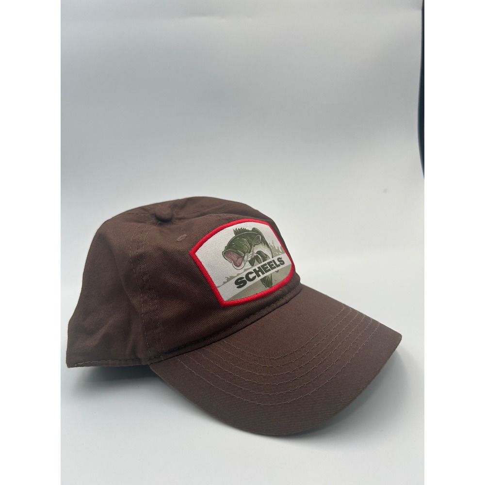 Scheels Fishing Hat Brown Bass Fish Graphic Patch Snapback Trucker Cap Mens OSFM